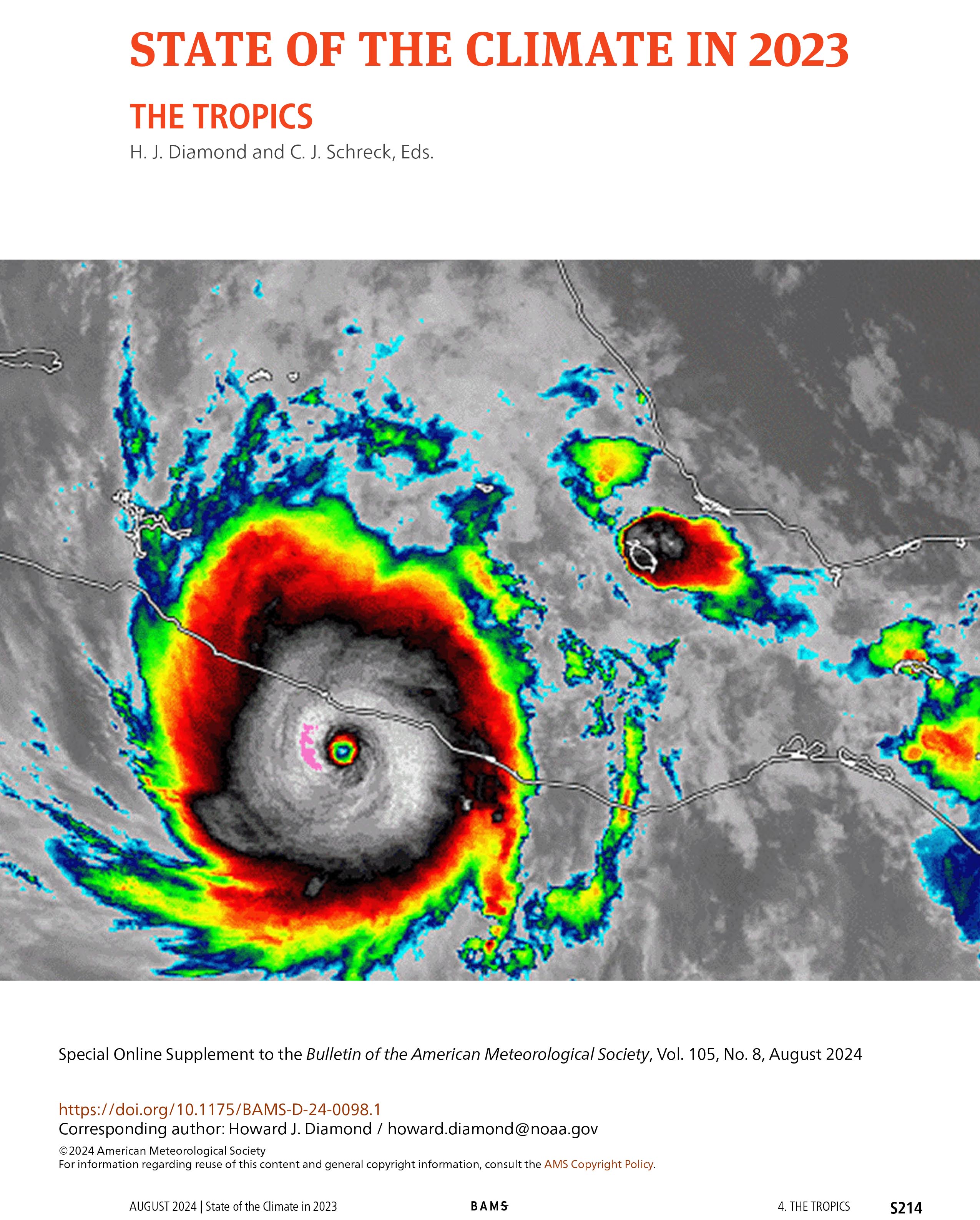 Cover of the Tropics Chapter from the 2023 State of the Climate special edition of the Bulletin of the American Meteorological Society.